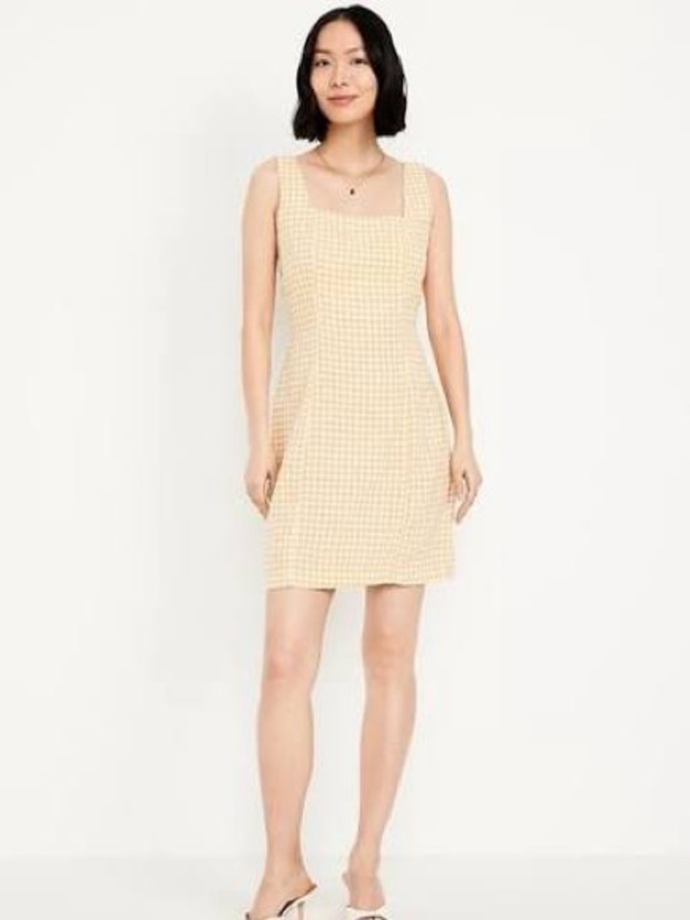 Old Navy Linen Yellow Gingham Square-Neck Dress